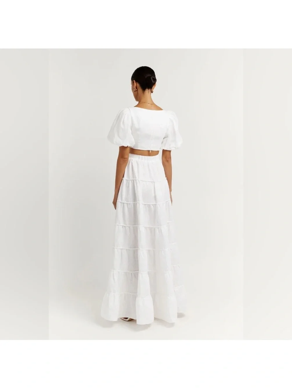 DISSH White Tiered Maxi Skirt with Crop Top Set - Picture 2 of 10